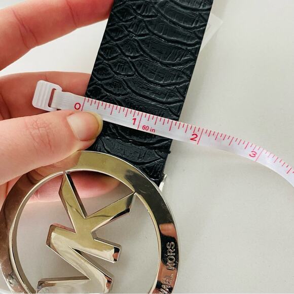 NEW MK MICHAEL KORS Silver Buckle Black Faux Vegan Crocodile Leather Belt XL main image 3